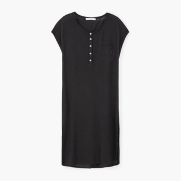 Black Mango Button Front T-Shirt Dress (NWT) - Picture 1 of 8